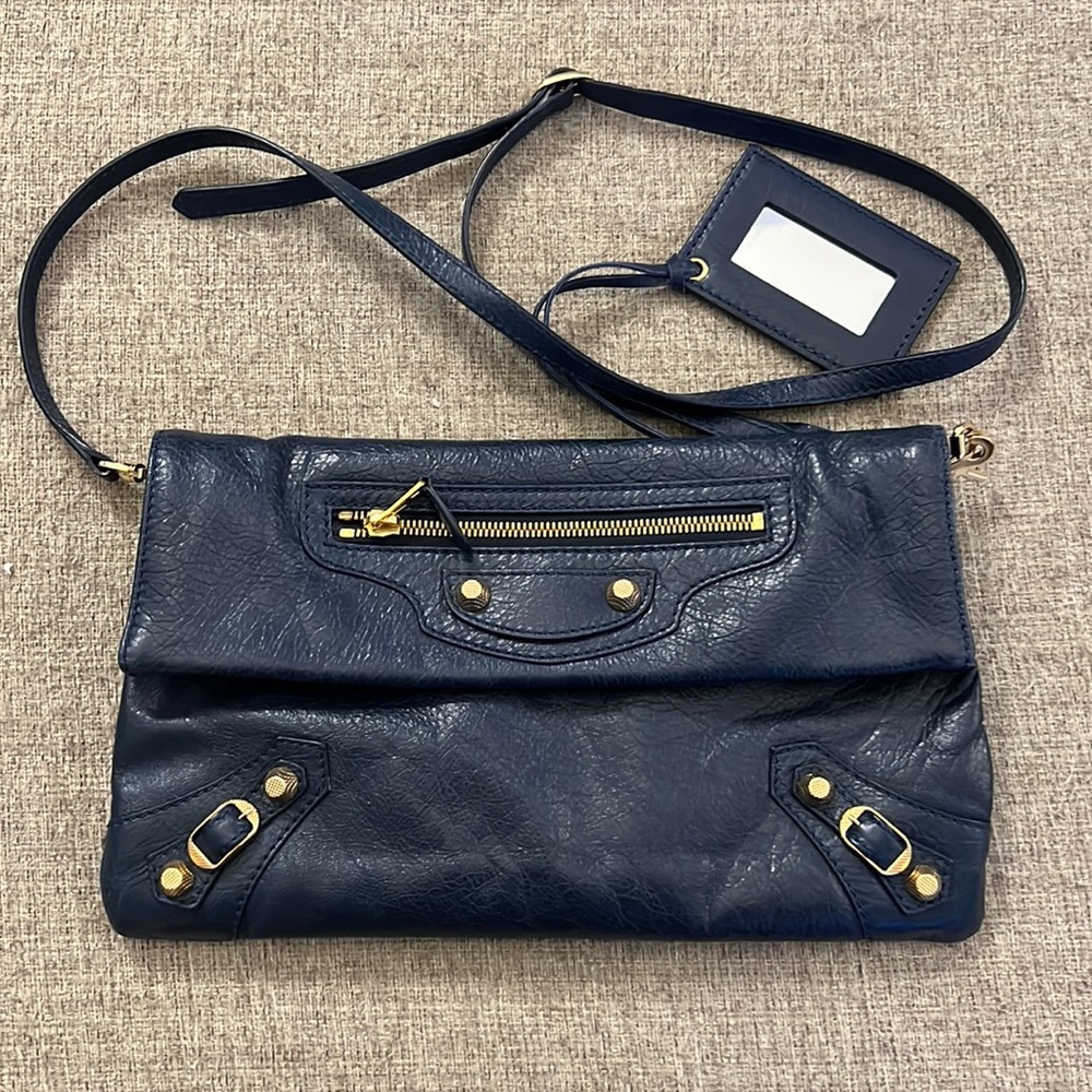 Authentic lightly used Balenciaga crossbody bag- Navy with gold hardware